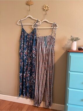Blue Floral Tie-Shoulder Jumpsuit with Smocked Top